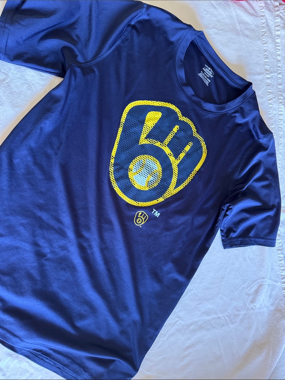 Kids Navy Blue Graphic Milwaukee Brewers performance tee with logo - youth XL